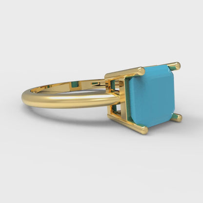 2 cttw Simulated Turquoise Solitaire  Engagement Ring - Solid Gold (Asscher Cut,7.0mm)