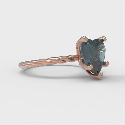 2 cttw Natural London Blue Topaz Solitaire  Engagement Ring - Solid Rose Gold (VVS1, Heart Cut,8.0mm)