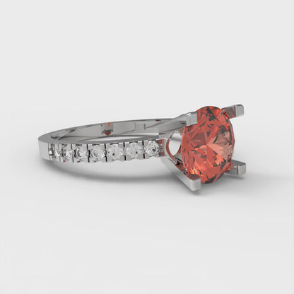 1.71 cttw Zirconia Simulated Red Diamond Solitaire with Zirconia Simulated Diamond Accents Engagement Ring - Solid Gold (VVS1, Round Cut,7.5mm)