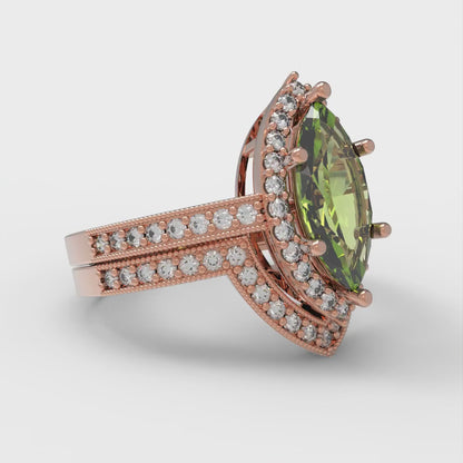 2.4875 cttw Marquise Cut Natural Peridot Bridal Set - Solid Rose Gold Engagement Ring & Wedding Band