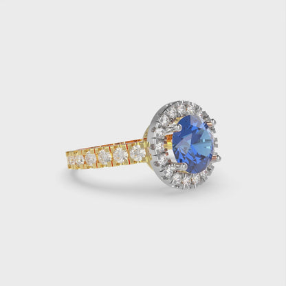 1.86 cttw Simulated Tanzanite Hidden Halo Engagement Ring - Solid White/Yellow Gold (VVS1, Round Cut,7.5mm)