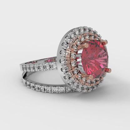 2.73 cttw Round Cut Simulated Pink Tourmaline Bridal Set - Solid White/Rose Gold Engagement Ring & Wedding Band