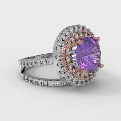 2.73 cttw Round Cut Simulated Alexandrite Bridal Set - Solid White/Rose Gold Engagement Ring & Wedding Band