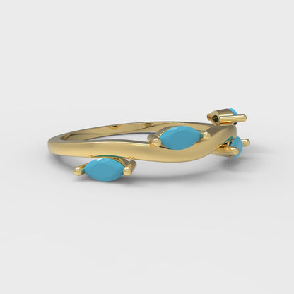 0.4 cttw Simulated Turquoise Marquise Cut Yellow Gold Eternity Wedding Band