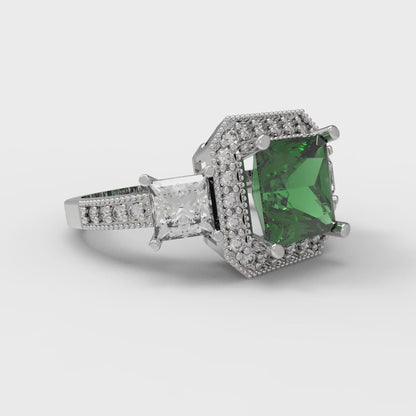 3.005 cttw Simulated Emerald Three-Stone Engagement Ring - Solid Gold (Princess Cut,7.0mm)