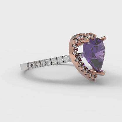 2.285 cttw Natural Amethyst Hidden Halo Engagement Ring - Solid White/Rose Gold (VVS1, Heart Cut,8mm)