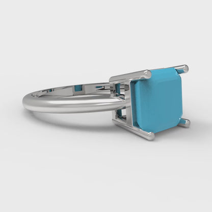 2 cttw Simulated Turquoise Solitaire  Engagement Ring - Solid Gold (Asscher Cut,7.0mm)