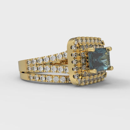 3.05 cttw Emerald Cut Natural London Blue Topaz Bridal Set - Solid Yellow Gold Engagement Ring & Wedding Band