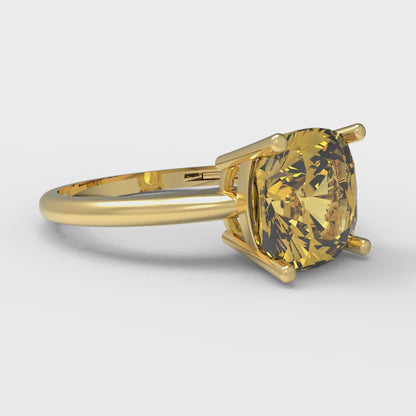 2.5 cttw Natural Citrine Solitaire  Engagement Ring - Solid Gold (Cushion Cut,8mm)