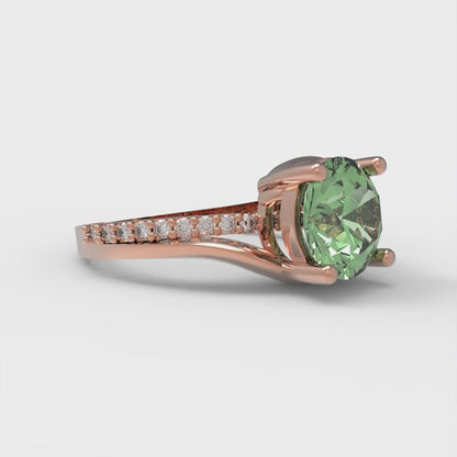 1.71 cttw Zirconia Simulated Green Diamond Solitaire with Zirconia Simulated Diamond Accents Engagement Ring - Solid Rose Gold (VVS1, Round Cut,7.5mm)