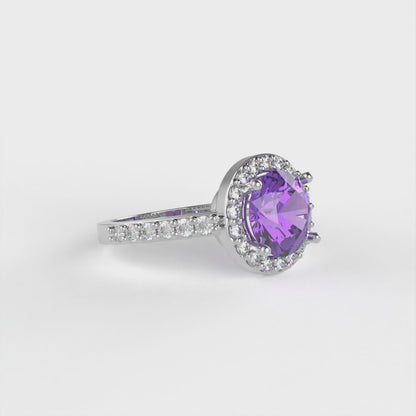 1.86 cttw Simulated Alexandrite Hidden Halo Engagement Ring - Solid Gold (Round Cut,7.5mm)