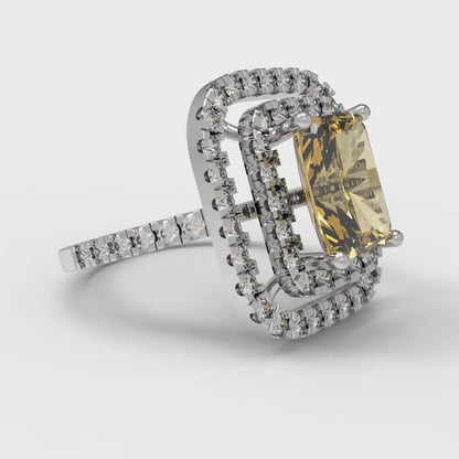 2.62 cttw Zirconia Simulated Yellow Diamond Hidden Halo Engagement Ring - Solid White Gold (VVS1, Emerald Cut,8X6.0mm)