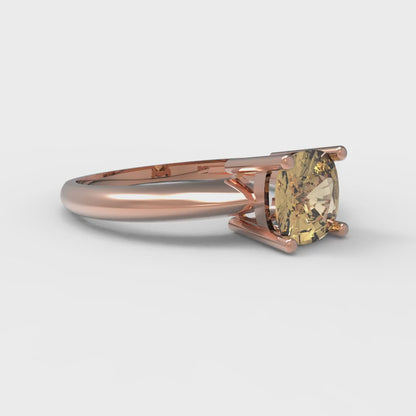 1 cttw Zirconia Simulated Champagne Diamond Solitaire  Engagement Ring - Solid Gold (VVS1, Cushion Cut,6mm)