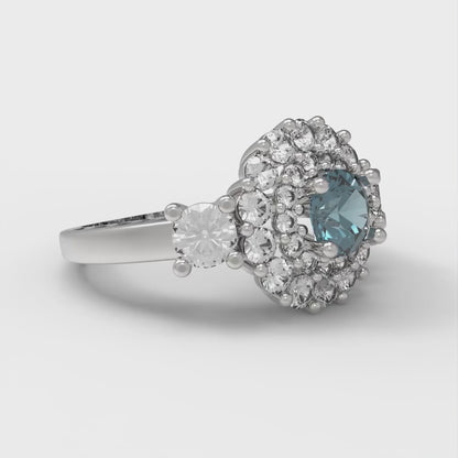 1.4 cttw Natural London Blue Topaz Hidden Halo Engagement Ring - Solid Gold (Round Cut,5.0mm)