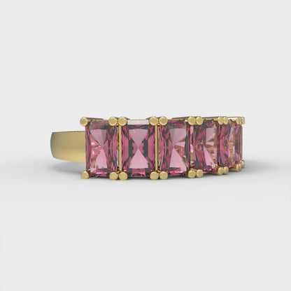 2.61 cttw Simulated Pink Tourmaline Emerald Cut Yellow Gold Eternity Wedding Band