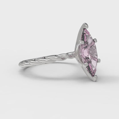 2 cttw Zirconia Simulated Pink Diamond Solitaire  Engagement Ring - Solid Gold (VVS1, Marquise Cut,12x6mm )