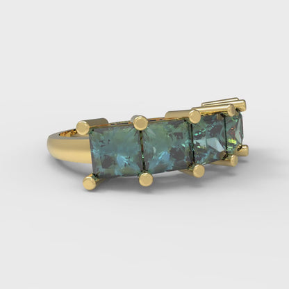 2.5 cttw Blue Moissanite Princess Cut Yellow Gold Eternity Wedding Band