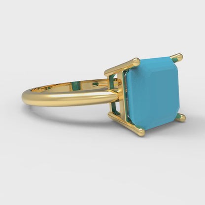 2.5 cttw Simulated Turquoise Solitaire  Engagement Ring - Solid Yellow Gold (VVS1, Asscher Cut,8.0mm)