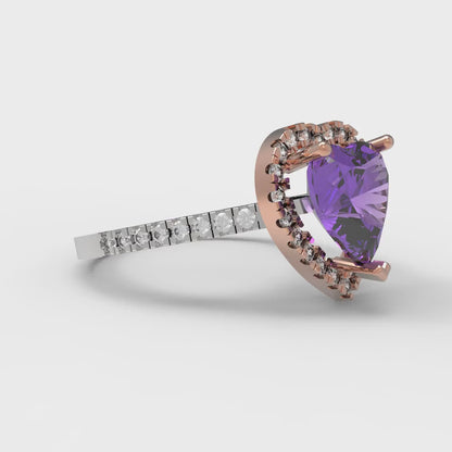 2.285 cttw Simulated Alexandrite Hidden Halo Engagement Ring - Solid White/Rose Gold (VVS1, Heart Cut,8mm)