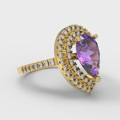 2.48 cttw Simulated Alexandrite Hidden Halo Engagement Ring - Solid Yellow Gold (VVS1, Pear Cut,10X7mm )