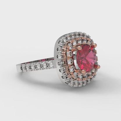 1.615 cttw Natural Garnet Solitaire with Zirconia Simulated Diamond Accents Engagement Ring - Solid Gold (Round Cut,6.5mm)