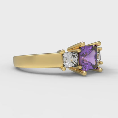 1.11 cttw Simulated Alexandrite Three-Stone Engagement Ring - Solid Gold (Princess Cut,5.0mm)
