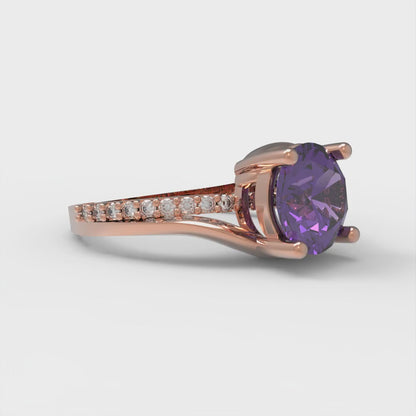 1.71 cttw Natural Amethyst Solitaire with Zirconia Simulated Diamond Accents Engagement Ring - Solid Rose Gold (VVS1, Round Cut,7.5mm)