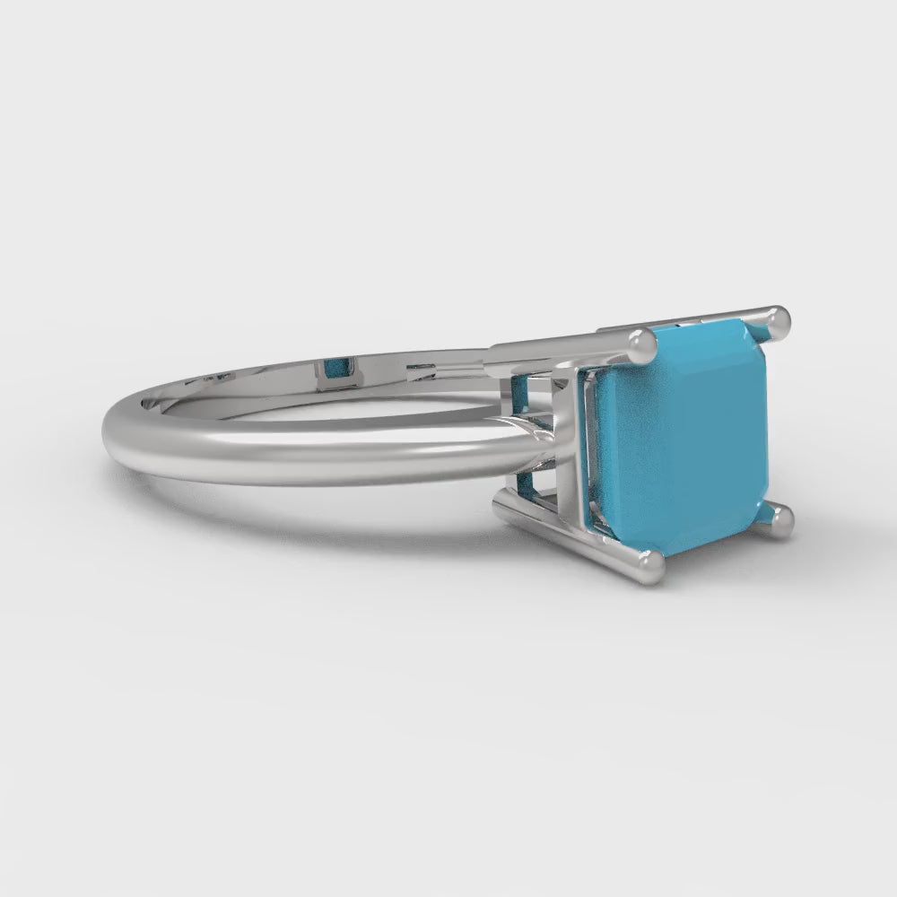 1 cttw Simulated Turquoise Solitaire  Engagement Ring - Solid Gold (Asscher Cut,6mm)