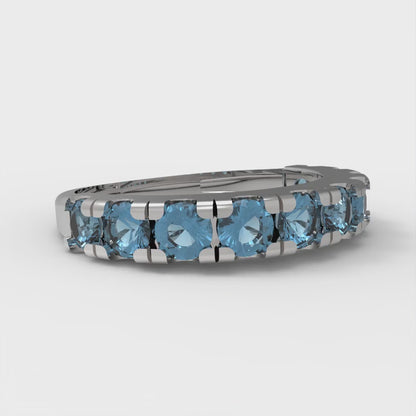 1 cttw Natural Aquamarine Round Cut White Gold Eternity Wedding Band