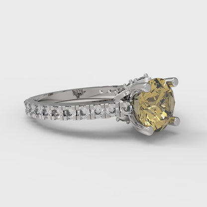 1.465 cttw Zirconia Simulated Yellow Diamond Solitaire with Zirconia Simulated Diamond Accents Engagement Ring - Solid Gold (VVS1, Round Cut,6.5mm)
