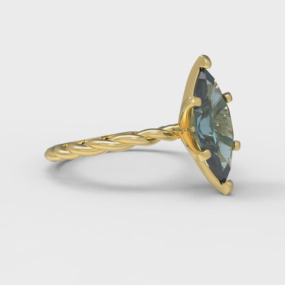 2 cttw Natural London Blue Topaz Solitaire  Engagement Ring - Solid Gold (Marquise Cut,12x6mm )