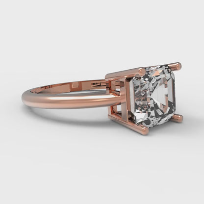 2 cttw White Sapphire Solitaire  Engagement Ring - Solid Rose Gold (VVS1, Asscher Cut,7.0mm)