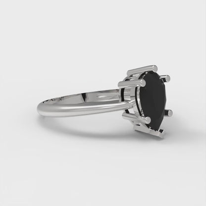 1 cttw Natural Onyx Solitaire  Engagement Ring - Solid White Gold (VVS1, Pear Cut,8x5mm)