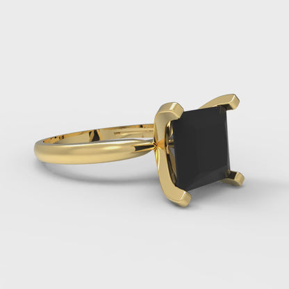 3 cttw Natural Onyx Solitaire  Engagement Ring - Solid Gold (Princess Cut,8.0mm)