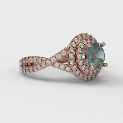 1.3125 cttw Blue Moissanite Solitaire with Zirconia Simulated Diamond Accents Engagement Ring - Solid Gold (Round Cut,6mm)