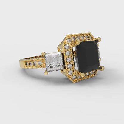 3.005 cttw Natural Onyx Three-Stone Engagement Ring - Solid Gold (Princess Cut,7.0mm)
