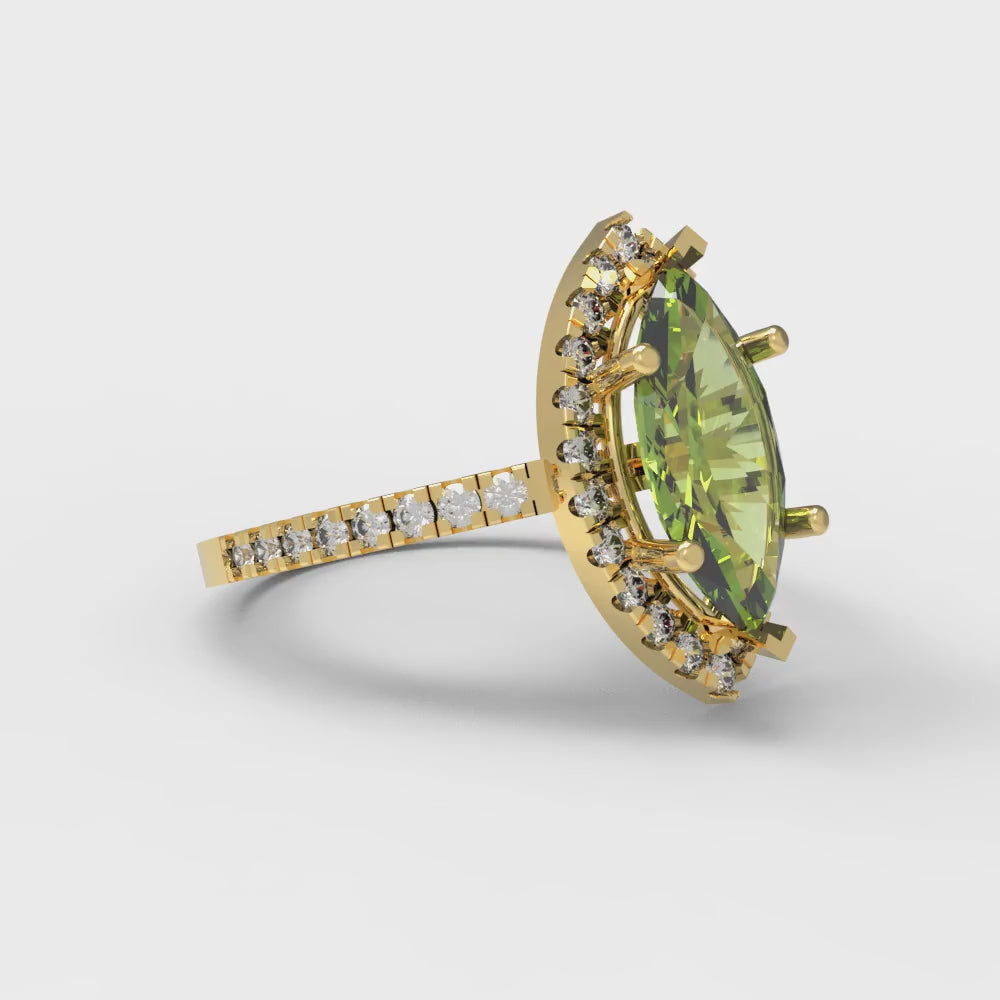 2.38 cttw Natural Peridot Hidden Halo Engagement Ring - Solid Gold (Marquise Cut,12x6mm )