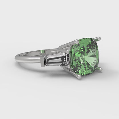 3 cttw Zirconia Simulated Green Diamond Three-Stone Engagement Ring - Solid Gold (VVS1, Cushion Cut,8.0mm)