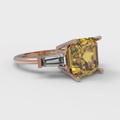3 cttw Natural Citrine Three-Stone Engagement Ring - Solid Gold (Asscher Cut,8.0mm)