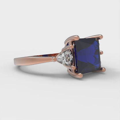 2.32 cttw Simulated Blue Sapphire Three-Stone Engagement Ring - Solid Gold (Princess Cut,7.0mm)