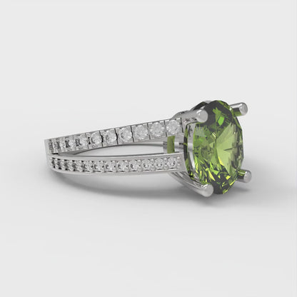 2.32 cttw Natural Peridot Solitaire with Zirconia Simulated Diamond Accents Engagement Ring - Solid Gold (Oval Cut,9X7mm)