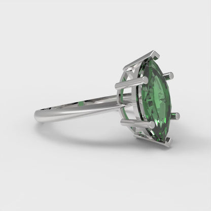 1.5 cttw Simulated Emerald Solitaire  Engagement Ring - Solid Gold (Marquise Cut ,11x5.5mm)