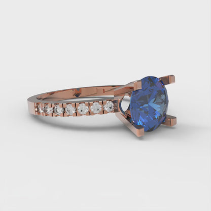 1.71 cttw Simulated Tanzanite Solitaire with Zirconia Simulated Diamond Accents Engagement Ring - Solid Rose Gold (VVS1, Round Cut,7.5mm)