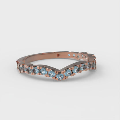 0.36 cttw Natural Aquamarine Round Cut Rose Gold Eternity Wedding Band