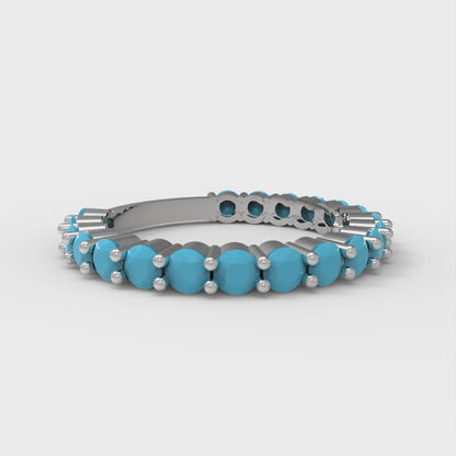 1.2 cttw Simulated Turquoise Round Cut White Gold Eternity Wedding Band