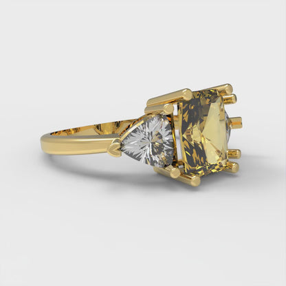 2.82 cttw Natural Citrine Three-Stone Engagement Ring - Solid Gold (Emerald Cut,8x6mm)