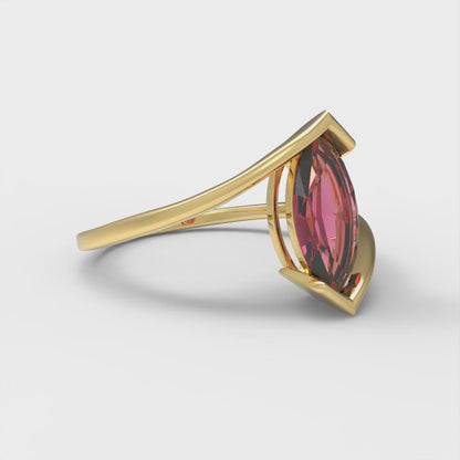 2 cttw Natural Garnet Solitaire  Engagement Ring - Solid Yellow Gold (VVS1, Marquise Cut,12x6mm )