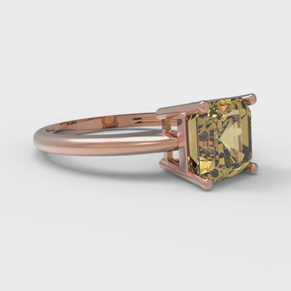 1.5 cttw Zirconia Simulated Yellow Diamond Solitaire  Engagement Ring - Solid Rose Gold (VVS1, Asscher Cut,6.5mm)