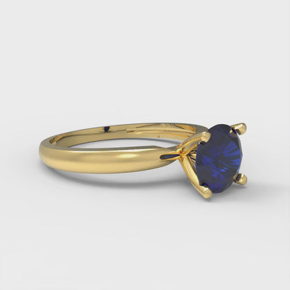 1 cttw Simulated Blue Sapphire Solitaire  Engagement Ring - Solid Gold (Round Cut,6.5mm)