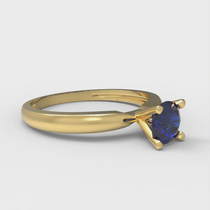 0.5 cttw Simulated Blue Sapphire Solitaire  Engagement Ring - Solid Gold (Round Cut,5.0mm)